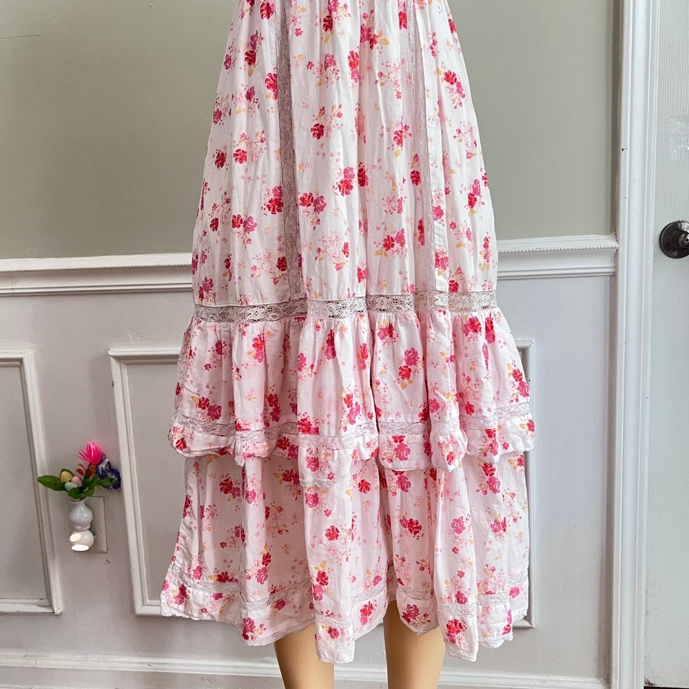 LoveShackFancy Dress Small Smocked Midi Puff Sleeve Pink Cottage Shabby Chic - Picture 10 of 14